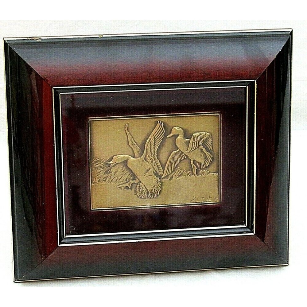 Framed Bronze Relief Mallard Duck First Federal Stamp Ding Darling 1934 Sign Art